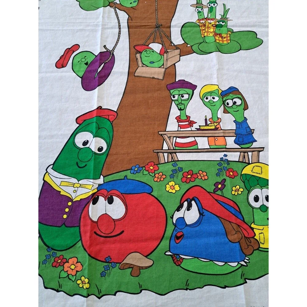 VeggieTales Growing Up wIth Bob and Larry Growth Chart Fabric Panel Y2K VTG 2000